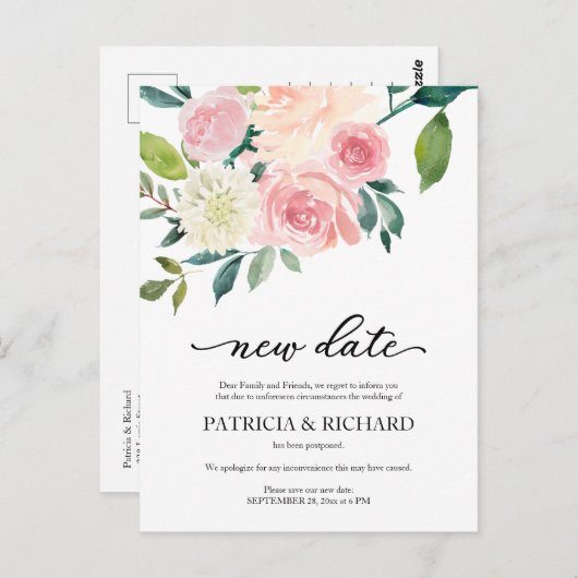 Blozen Bloemen Huwelijk Uitstel Nieuwe Datum Briefkaart (Voorkant / Achterkant)