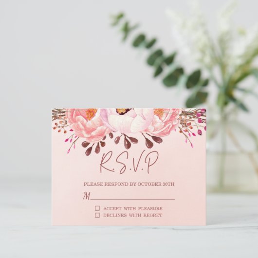 Blozen Bloemen RSVP bruiloft Briefkaart Uitnodigin (Staand voorkant)