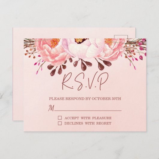 Blozen Bloemen RSVP bruiloft Briefkaart Uitnodigin (Voorkant / Achterkant)