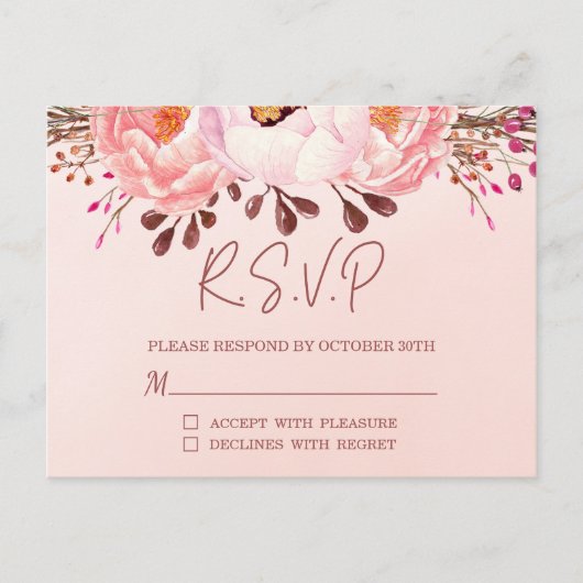 Blozen Bloemen RSVP bruiloft Briefkaart Uitnodigin (Voorkant)
