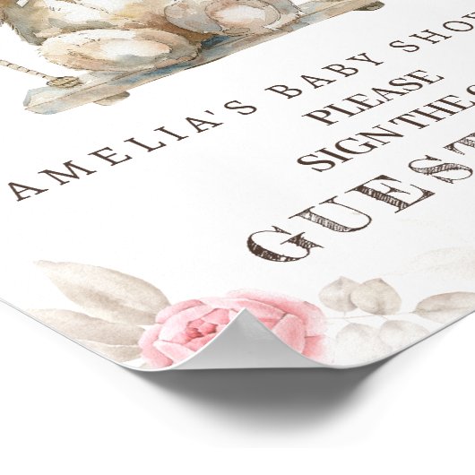 Blozen Bloemen Teddybeer Baby shower Gastboek Poster (Hoek)