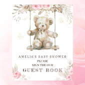 Blozen Bloemen Teddybeer Baby shower Gastboek Poster