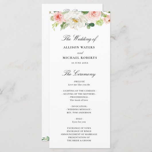 blozen bloemenbruiloft programmakaart (Voorkant / Achterkant)