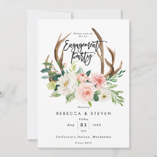 Blozen Bloemgeweien Uitnodiging verlovingsfeest (Voorkant)