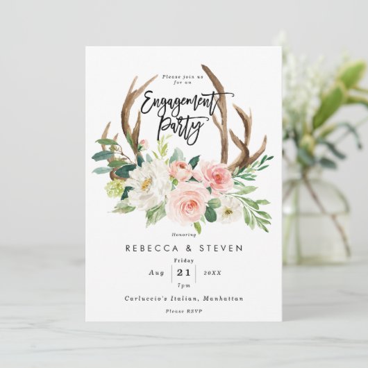 Blozen Bloemgeweien Uitnodiging verlovingsfeest (Staand voorkant)