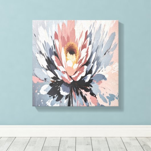 Blozen Bloesem: Abstracte roze Lotus bloemkunst Canvas Afdruk (Insitu (Houten vloer))