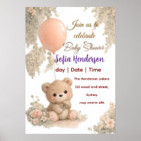 blozen bruinwaterverf roze bruine teddybeer Poster