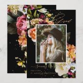 Blozen Burgundy Donkere Stemming Bloemen Afstudere Aankondiging (Voorkant / Achterkant)