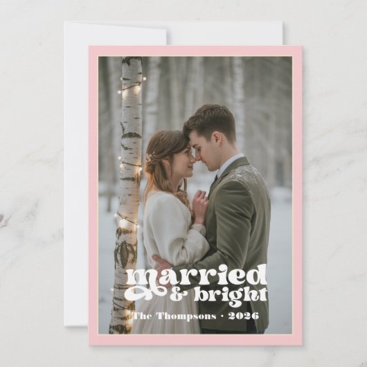 Blozen & Champagne Nieuwgetrouwden Kerstmis Feestdagenkaart (Voorkant)