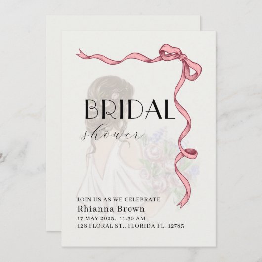 Blozen Elegantie Bruids Douche Uitnodiging (Voorkant / Achterkant)