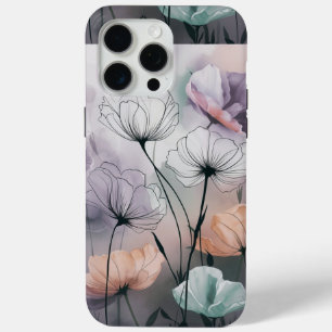 Blozen en bloeien: Pastel Inkt Bloemen iPhone 15 Pro Max Hoesje