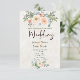 Blozen en groene waterverf bloemen bruiloftsinvita kaart