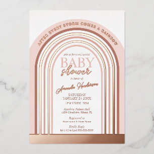 Blozen en Roze Gouden Regenboog Baby Baby Shower Folie Uitnodiging