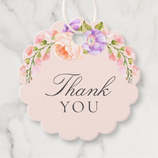 Blozen en Violet Bloei Bruiloft Feest Bedankjes Labels (Voorkant)