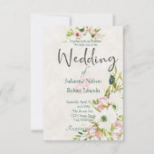 Blozen en witte waterverf bloem bruiloftsinvitat kaart (Voorkant)