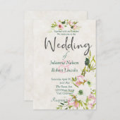 Blozen en witte waterverf bloem bruiloftsinvitat kaart (Voorkant / Achterkant)