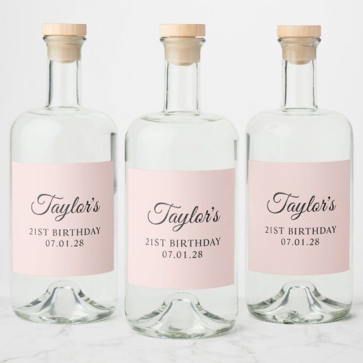 Blozen en Zwarte Elegante Script 21e Verjaardag Likeurfles Etiket (Flessen)