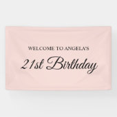 Blozen en Zwarte Elegante Script 21e Verjaardag Spandoek (Horizontaal)