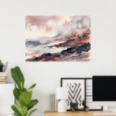 Blozen Grijs Storm Zeegezicht Poster (Thuiskantoor)