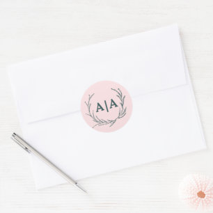 Blozen & Leigrijs Subtiel Bloemmotief Monogram Ronde Sticker