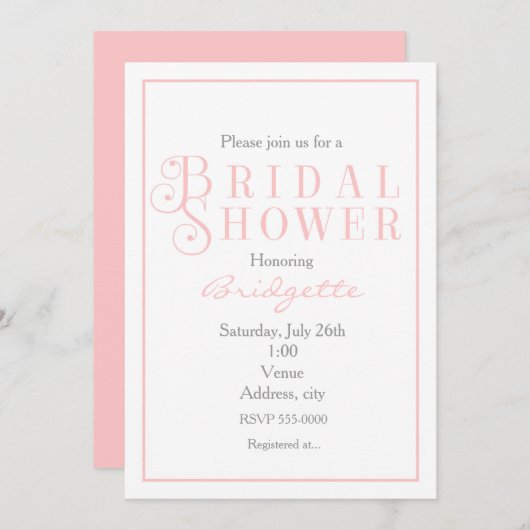 Blozen licht roze bruids douche uitnodiging (Voorkant / Achterkant)