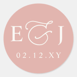 Blozen Moderne Initialen Monogram Huwelijk Ronde Sticker