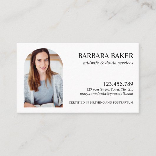 blozen | Professionele vroedvrouw Doula foto boog Visitekaartje (Voorkant)