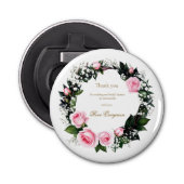 Blozen Romance: Roze Roos Vrijgezellenfeest Dank u Button Flesopener (Voorkant)