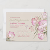Blozen Roze Bloemen Communie uitnodiging (Voorkant)