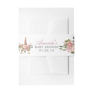 Blozen Roze Gouden Bloem Eenhoorn Baby Shower Uitnodigingen Wikkel