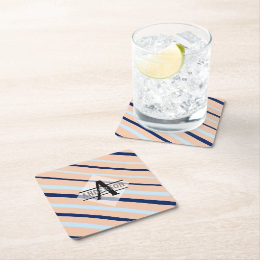 Blozen Roze Navyblauw Monogram Kartonnen Onderzetters (Insitu)