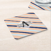 Blozen Roze Navyblauw Monogram Kartonnen Onderzetters (Schuin)