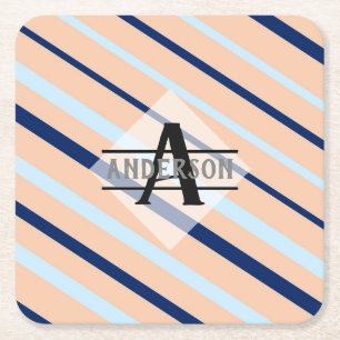 Blozen Roze Navyblauw Monogram Kartonnen Onderzetters