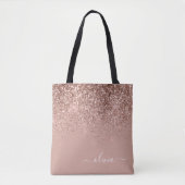 Blozen Roze Rose Goud Glitter Monogram Naam Tote Bag (Voorkant)