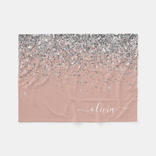 Blozen Roze Rose Goud Zilver Glitter Monogram Fleece Deken (Voorkant (Horizontaal))