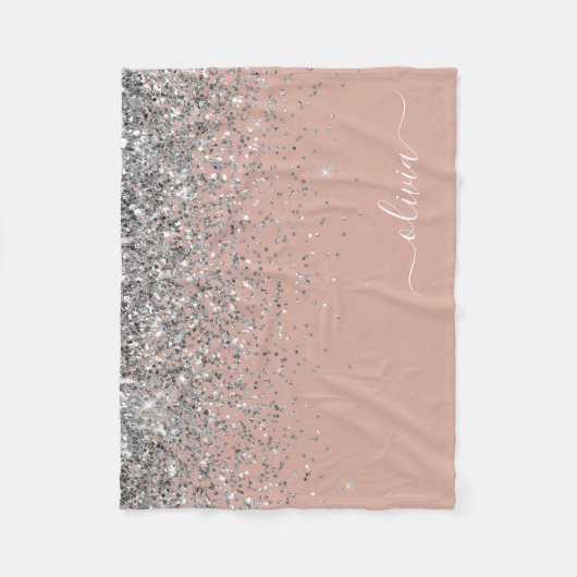Blozen Roze Rose Goud Zilver Glitter Monogram Fleece Deken (Voorkant)