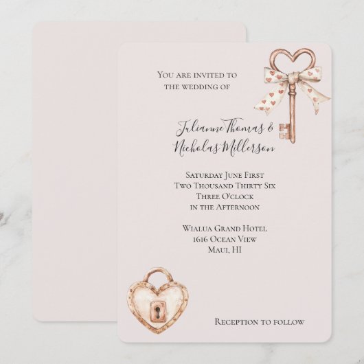 Blozen Sleutel tot mijn Hart Trouwjurk Kaart (Voorkant / Achterkant)