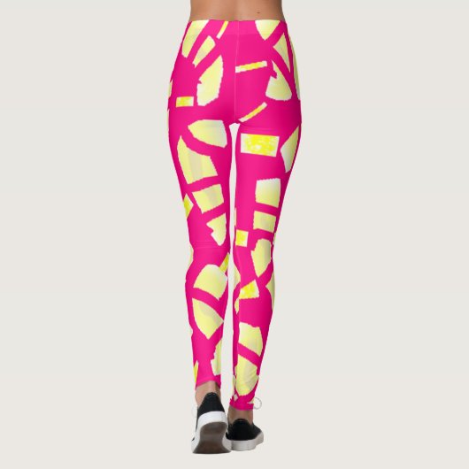 Blozen snoep roze en crème bleke citroen patterned leggings (Achterkant)