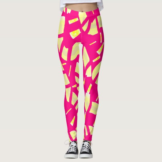 Blozen snoep roze en crème bleke citroen patterned leggings (Voorkant)