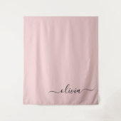 Blozen Stof Roze Moderne Script Meisjesachtig Mono Wandkleed (Voorkant)