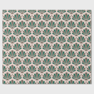 Blozen, Taupe en Smaragd Art Deco Traanvormige Fan Cadeaupapier