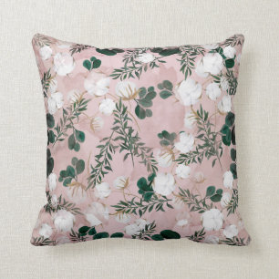 Blozen Taupe Katoen Bloemen Groene Planten Landeli Kussen