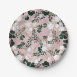 Blozen Taupe Katoen Bloemen Groene Planten Rustiek Papieren Bordje