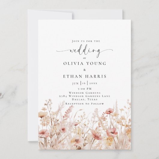 Blozen Wildbloemen Bruiloft Kaart (Voorkant)