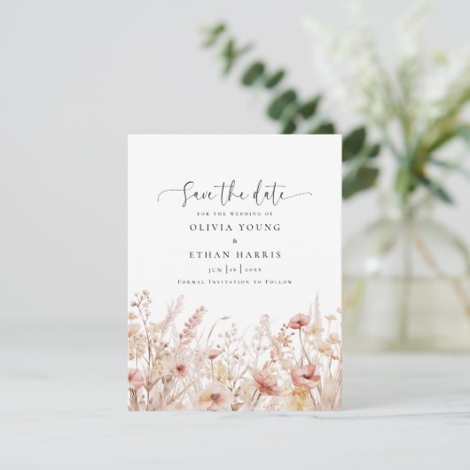Blozen Wildbloemen Bruiloft Save The Date (Staand voorkant)