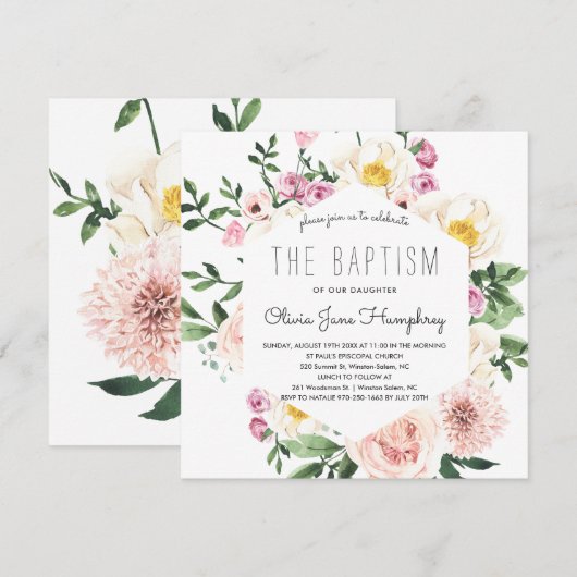 Blozen Zomer Bloemen Doop Uitnodiging (Voorkant / Achterkant)