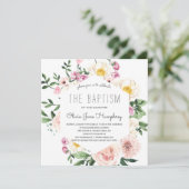 Blozen Zomer Bloemen Doop Uitnodiging (Staand voorkant)