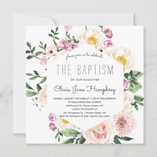 Blozen Zomer Bloemen Doop Uitnodiging (Voorkant)