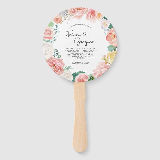 Blozen Zomer Bloemen | Trouwprogramma Hand Fan Handwaaier (Voorkant)