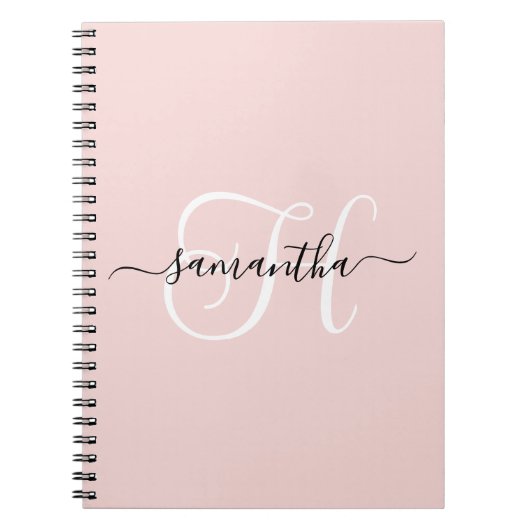 Blozen Zwart en Wit Elegant Monogram Notitieboek (Voorkant)
